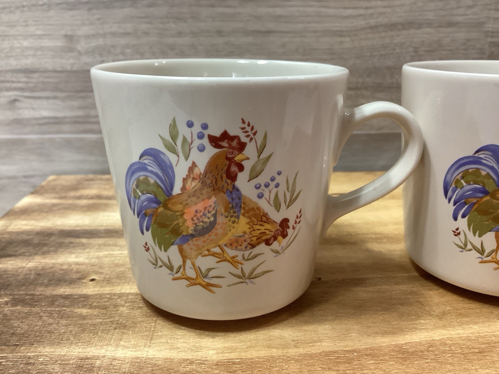 Corelle Coordinates Country Morning Roosters Flat Coffee Cup or Mug Set of 2