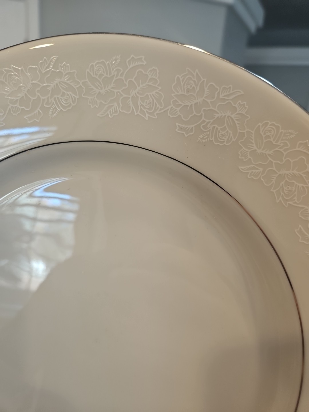 Cathedral Garland Rose Platinum Trim 6 Place Settings 24pc Total Unused 1960s