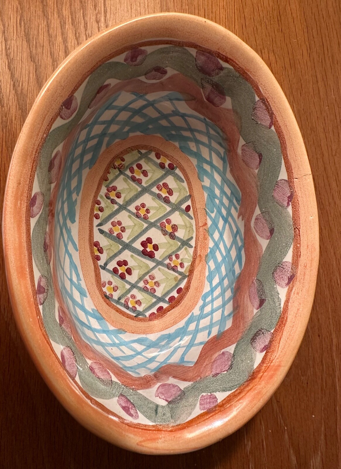 AS IS Vintage Mackenzie Childs Heather Ceramic Open Chowder Bowl 7×3″ Terracotta