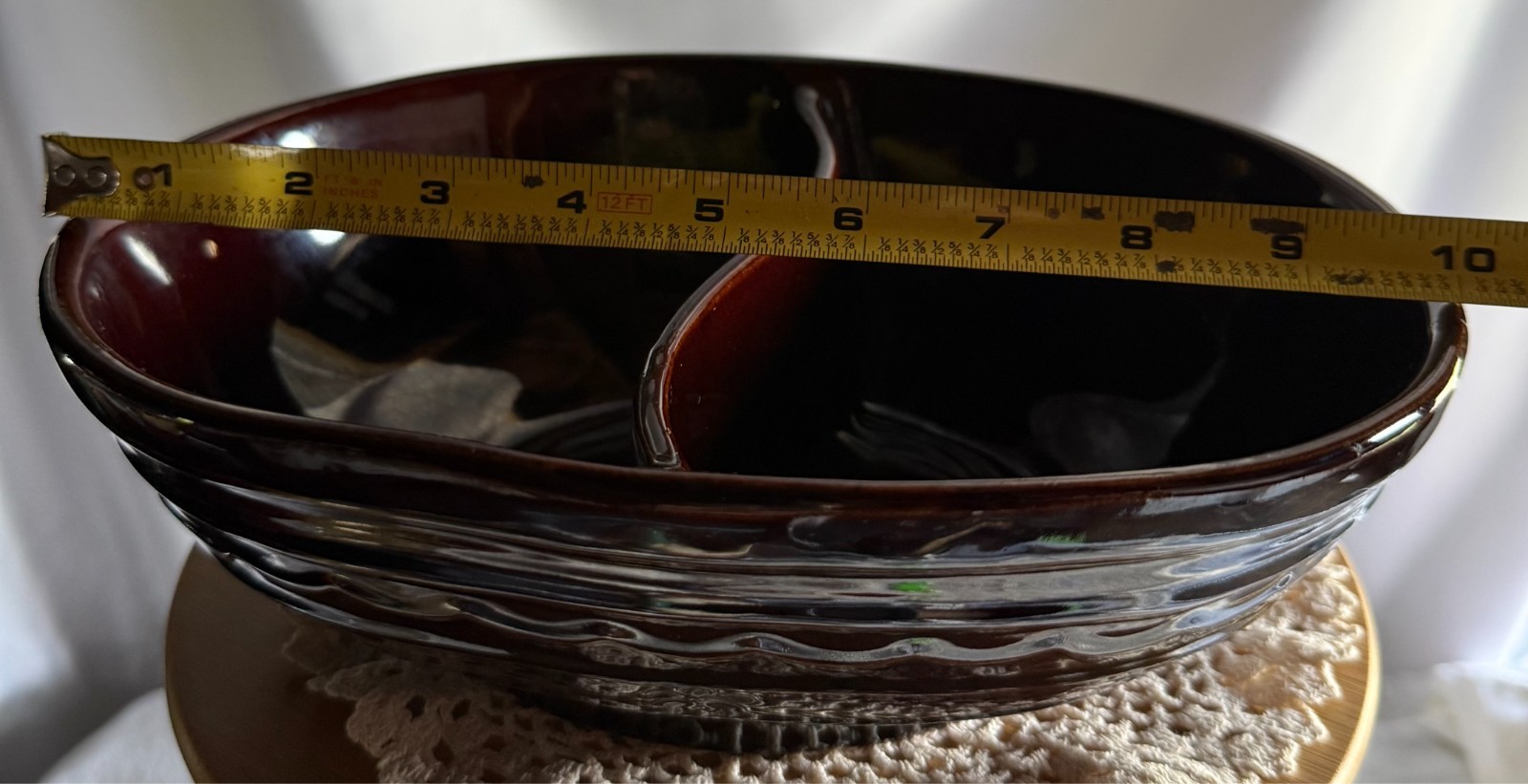 Vintage MARCREST Stoneware Daisy Dot Divided Serving Bowl Sectional Dish brown