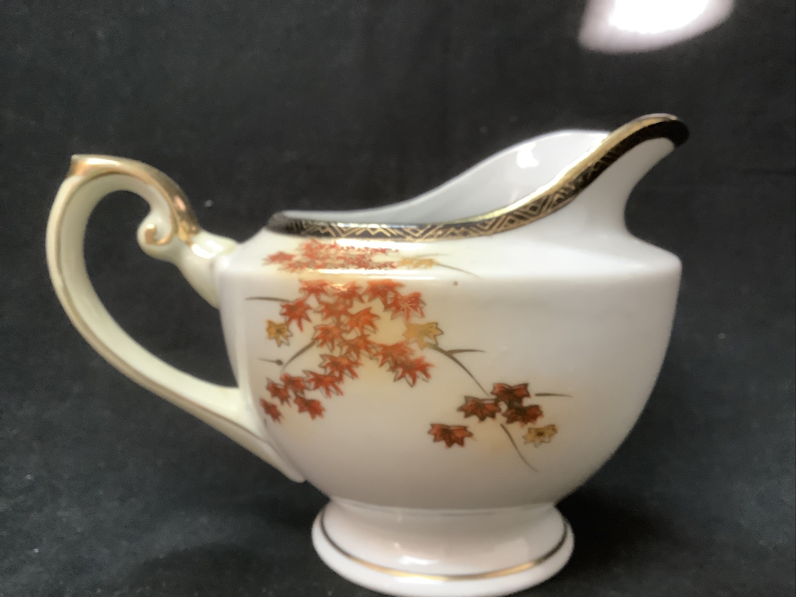 Vtg. Hand Painted Porcelain Creamer, Red/Gold Flowers, Made in Occupied Japan