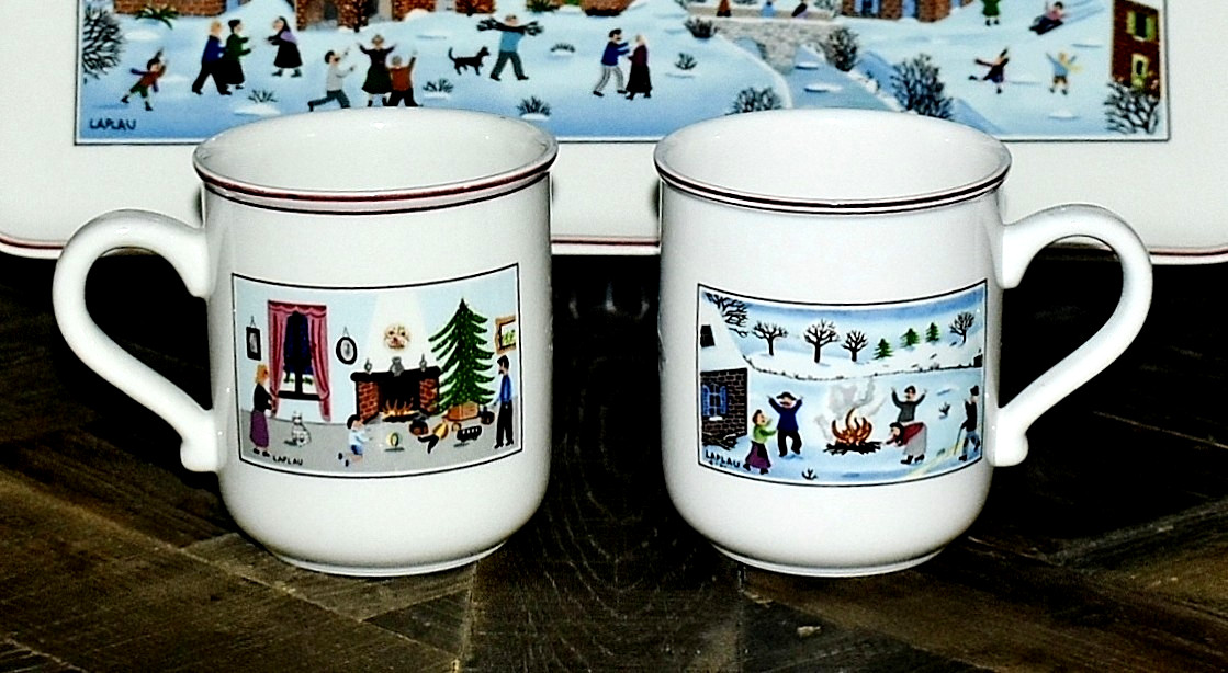 Villeroy & Boch Luxembourg Naif Christmas 13-1/2″ Sandwich Tray & 2 Mugs