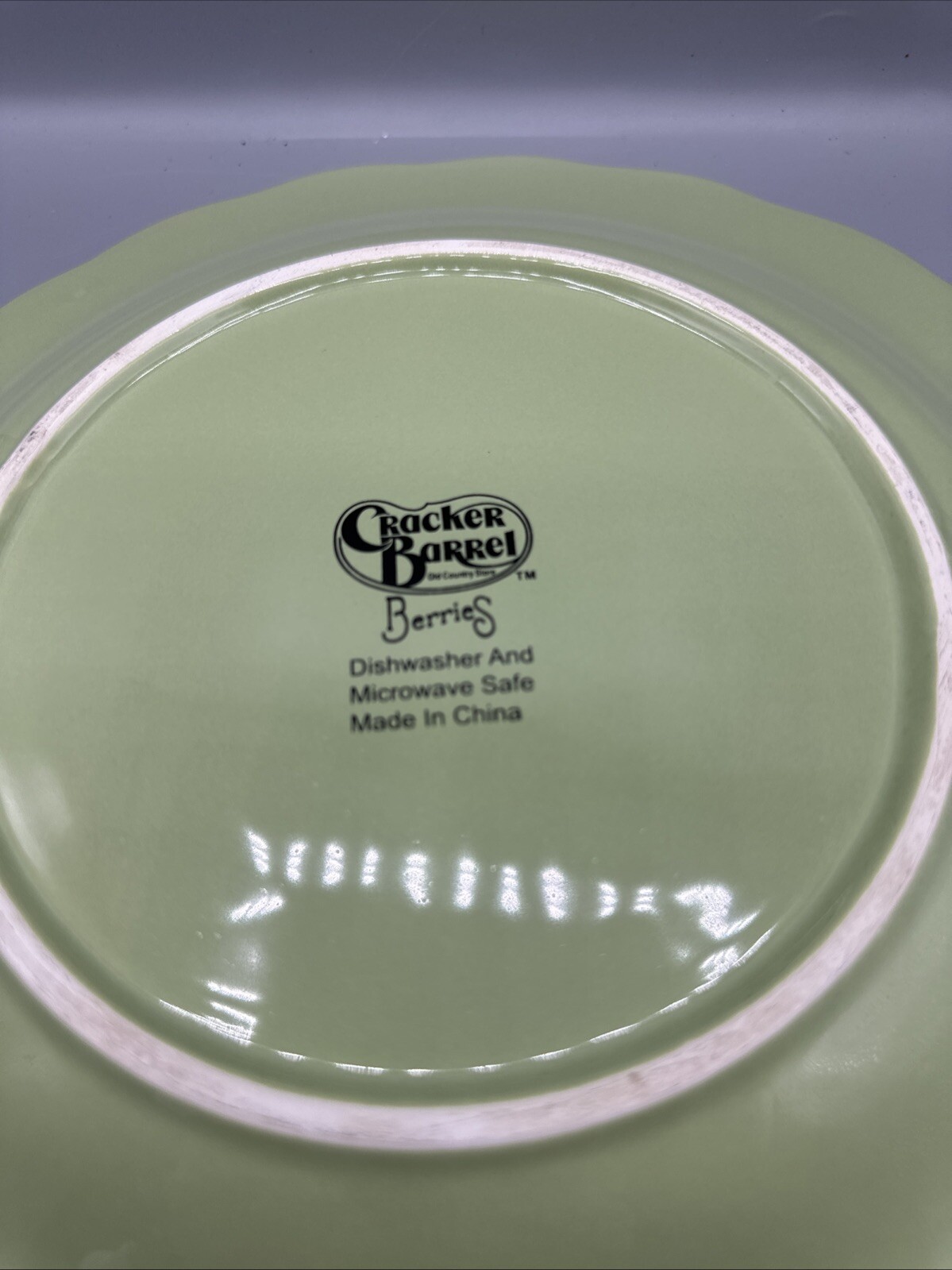 Cracker Barrel Berries Mint Green Serving Plate Dish Scalloped Edge 11.25″