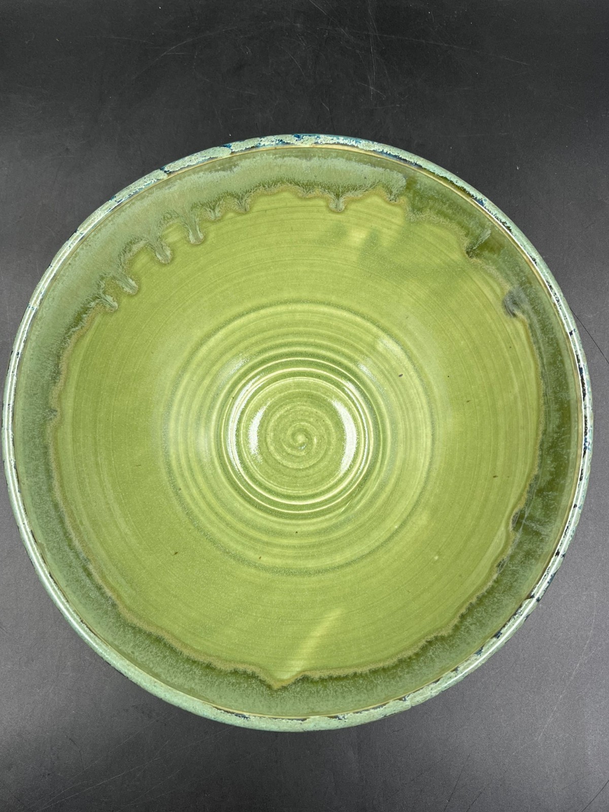 Green Drip Glazed Studio Pottery Pedestal Bowl Commemorating Four Seasons 50th