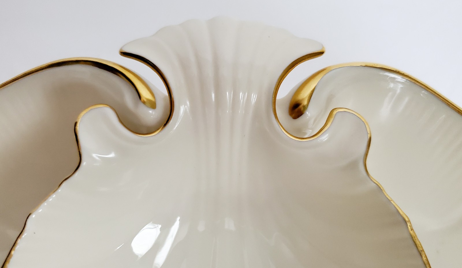 Vintage Lenox Aegean Double Shell Chip Dip Shrimp Serving Dish 24K Gold USA 12″