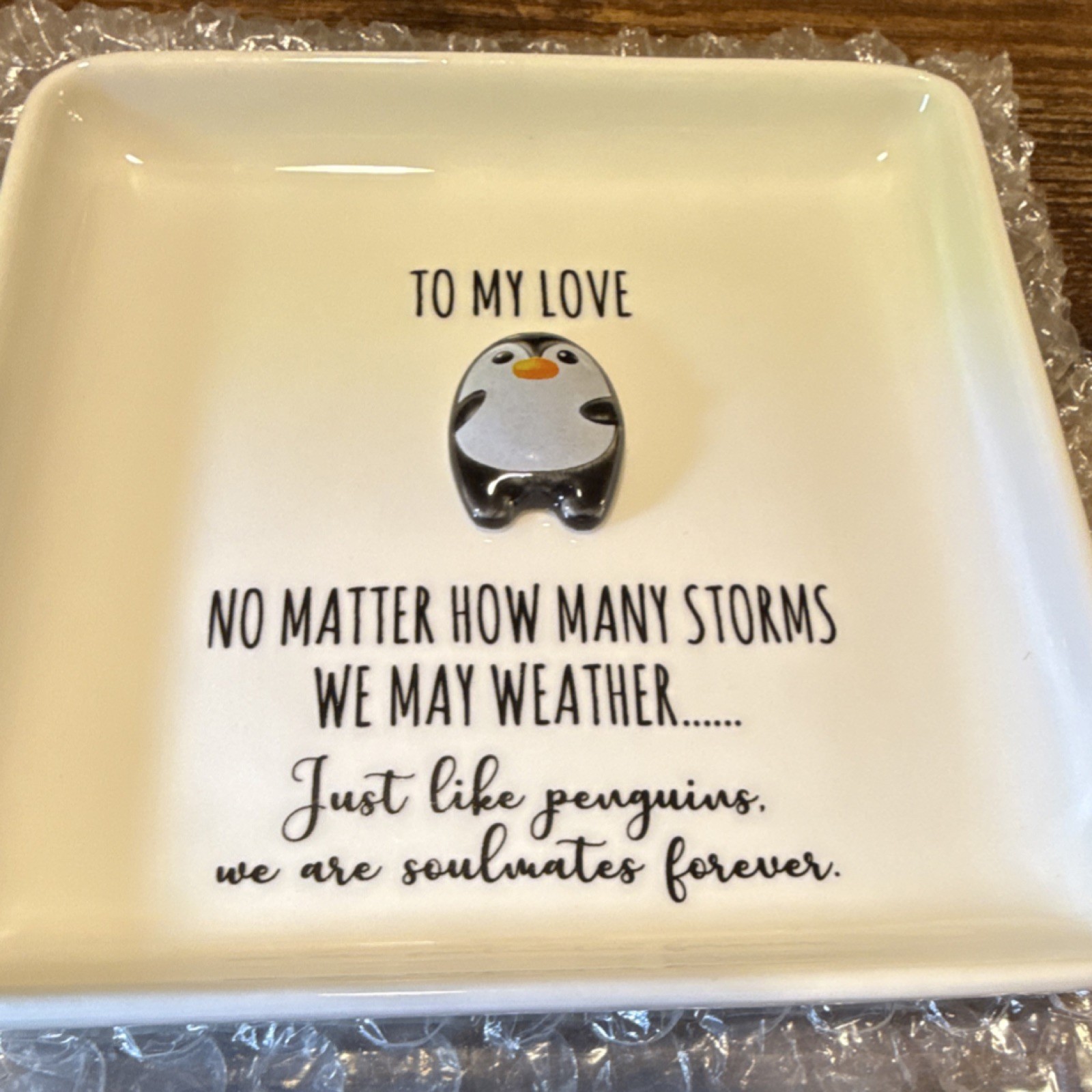 Ceramic Square Tray w/ Penguin Pattern, Glossy Finish, 5in, 1 Piece