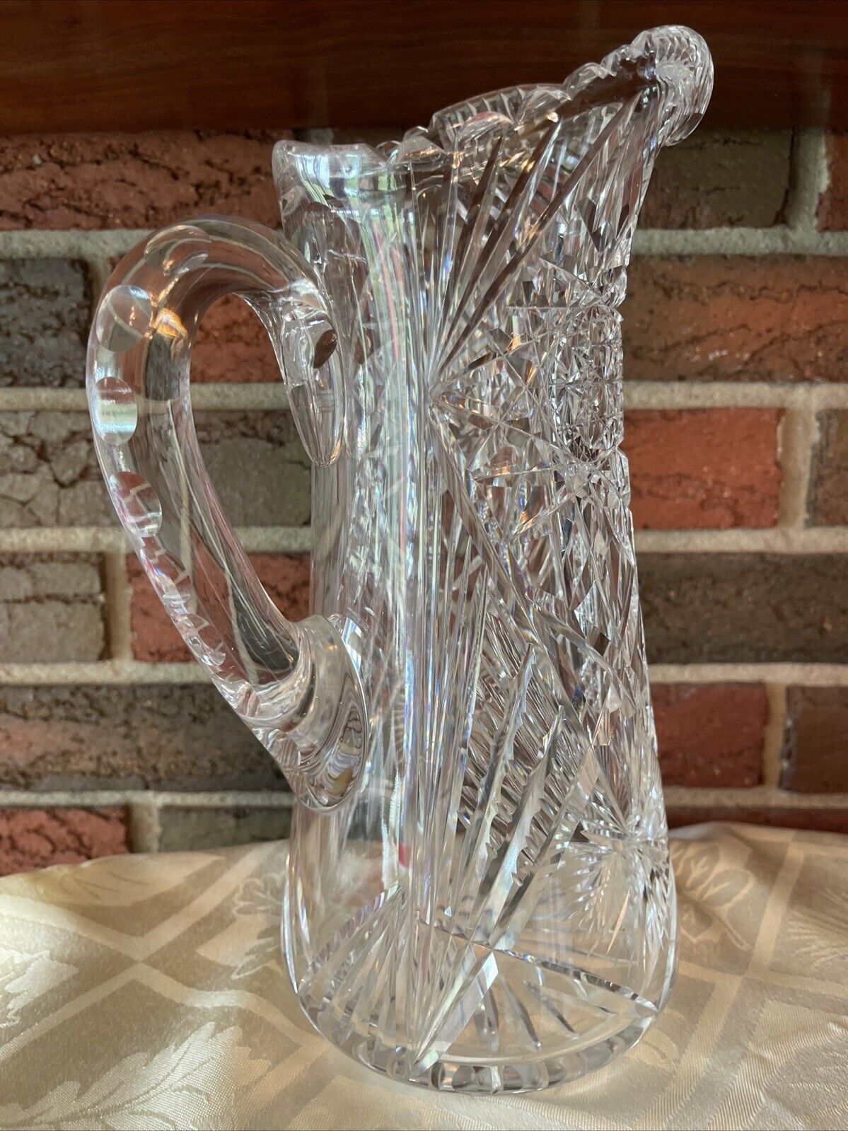 Large Antique American Brilliant Cut Glass Pitcher – 10 1/2” – 5 Pounds –