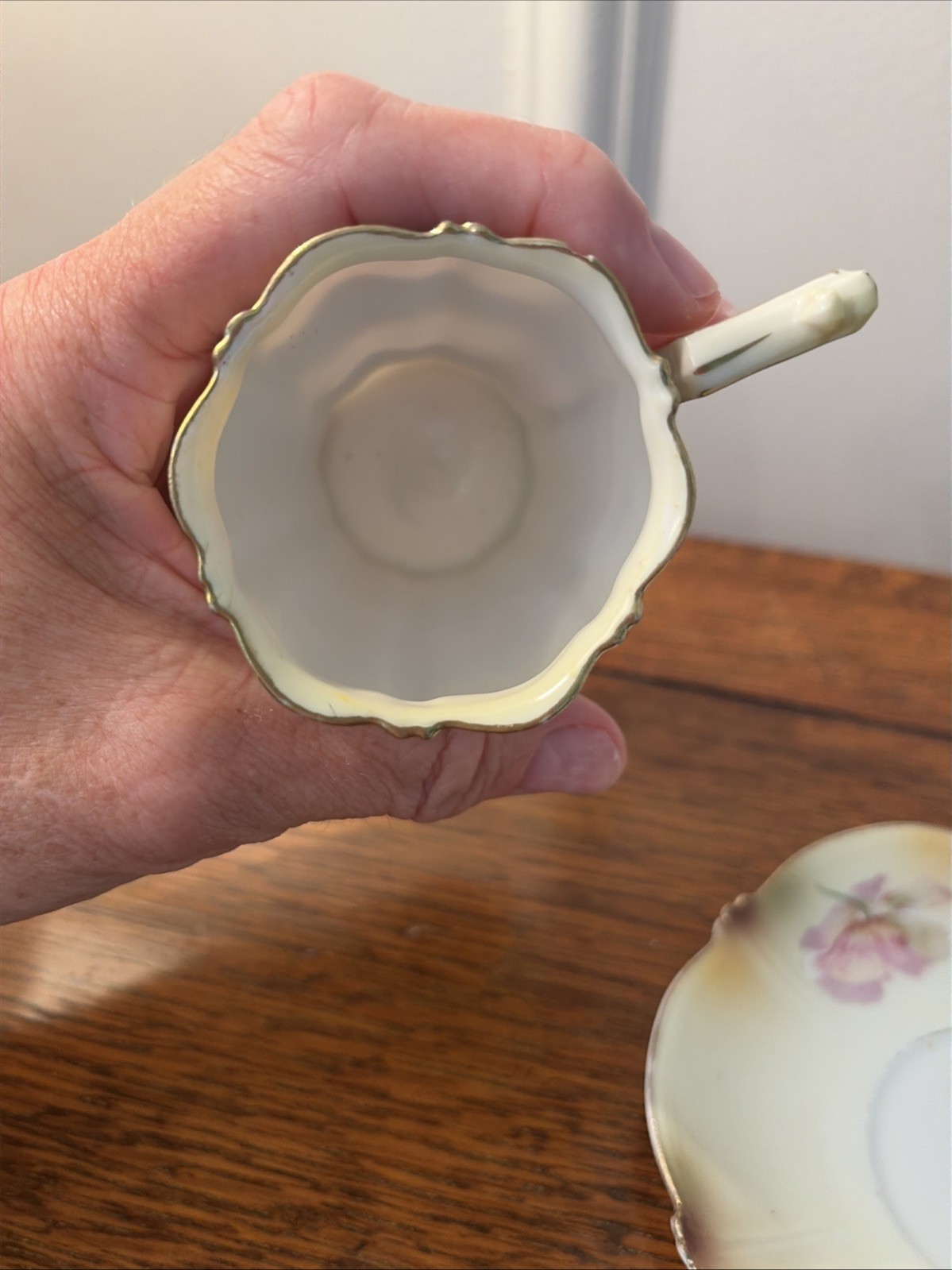 Antique RS PRUSSIA Floral Chocolate Cup & Saucer Set Pink Flowers Red Mark READ