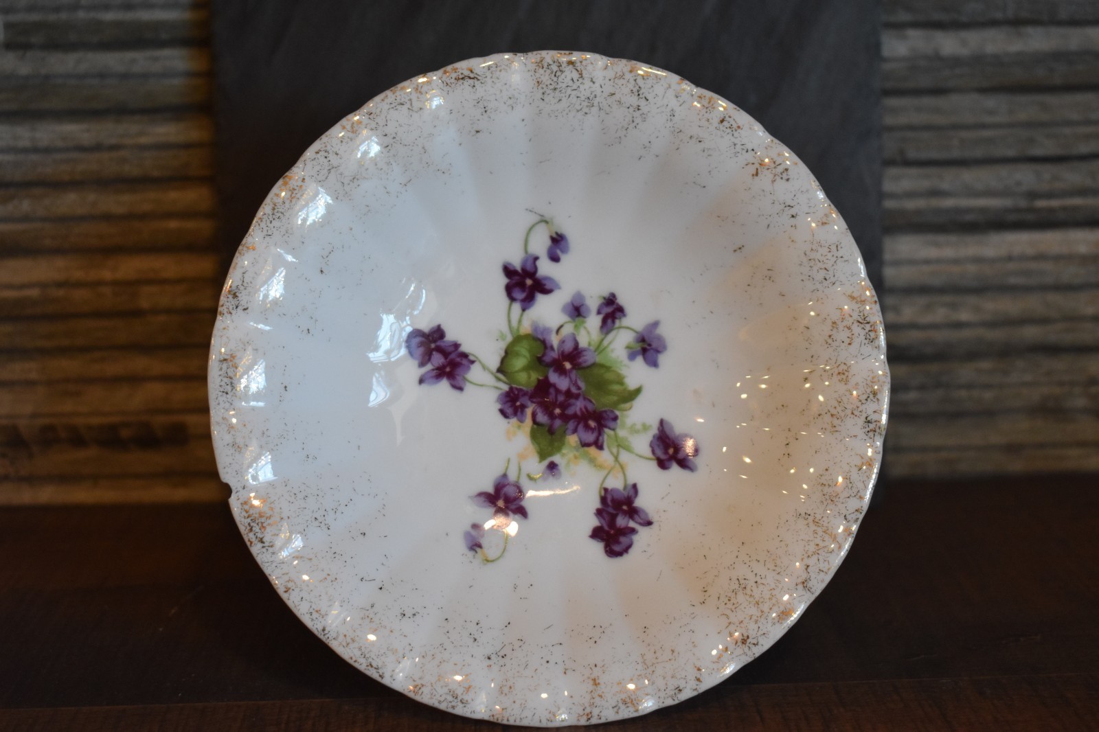Vintage Handpainted Lefton China Pedestal Compote Bowl Violet Flower Accents