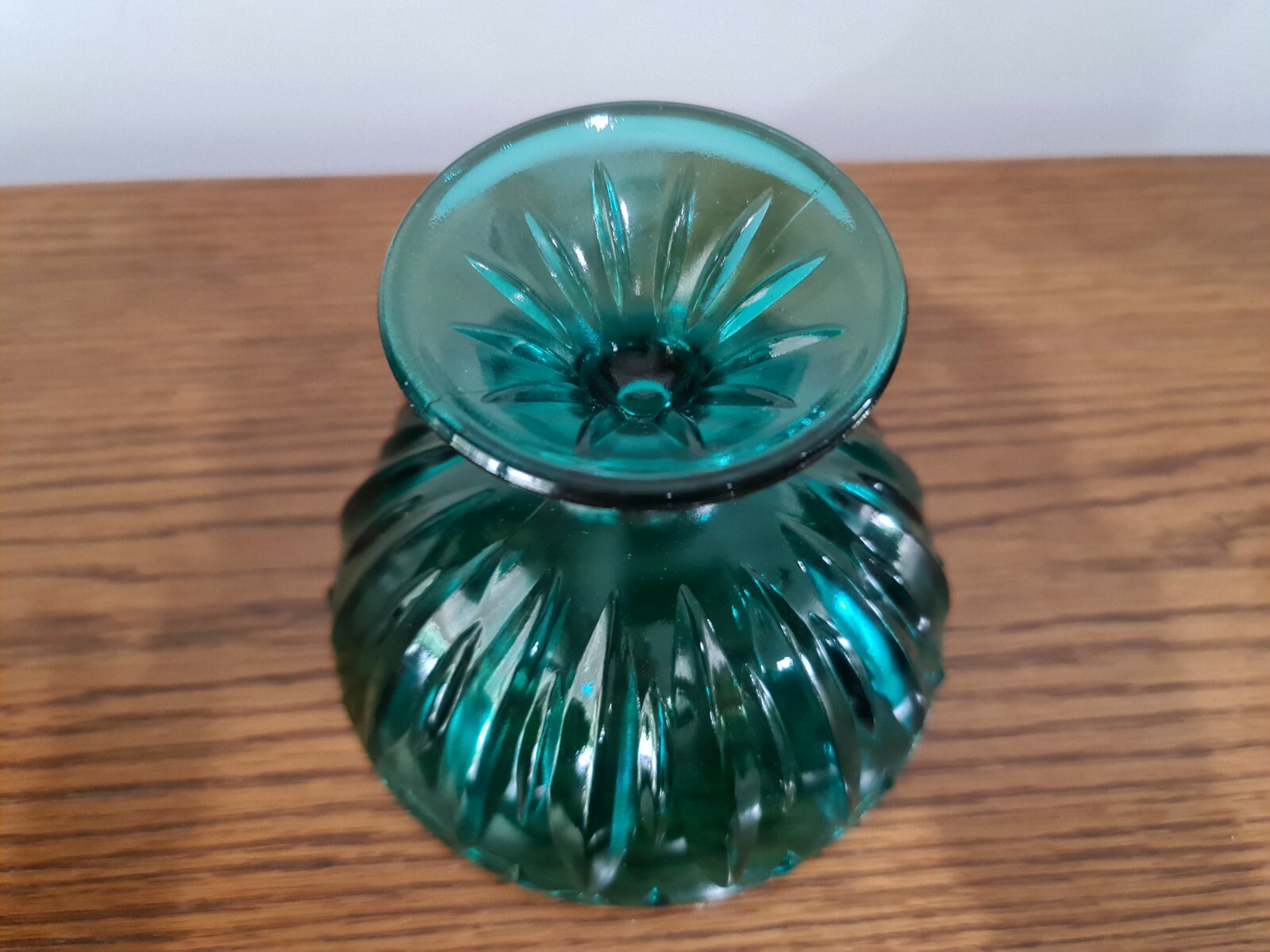 Vintage Turqouise Blue Pedestal Footed Scallop Bowl Teal MCM 5.25 in Mid Century