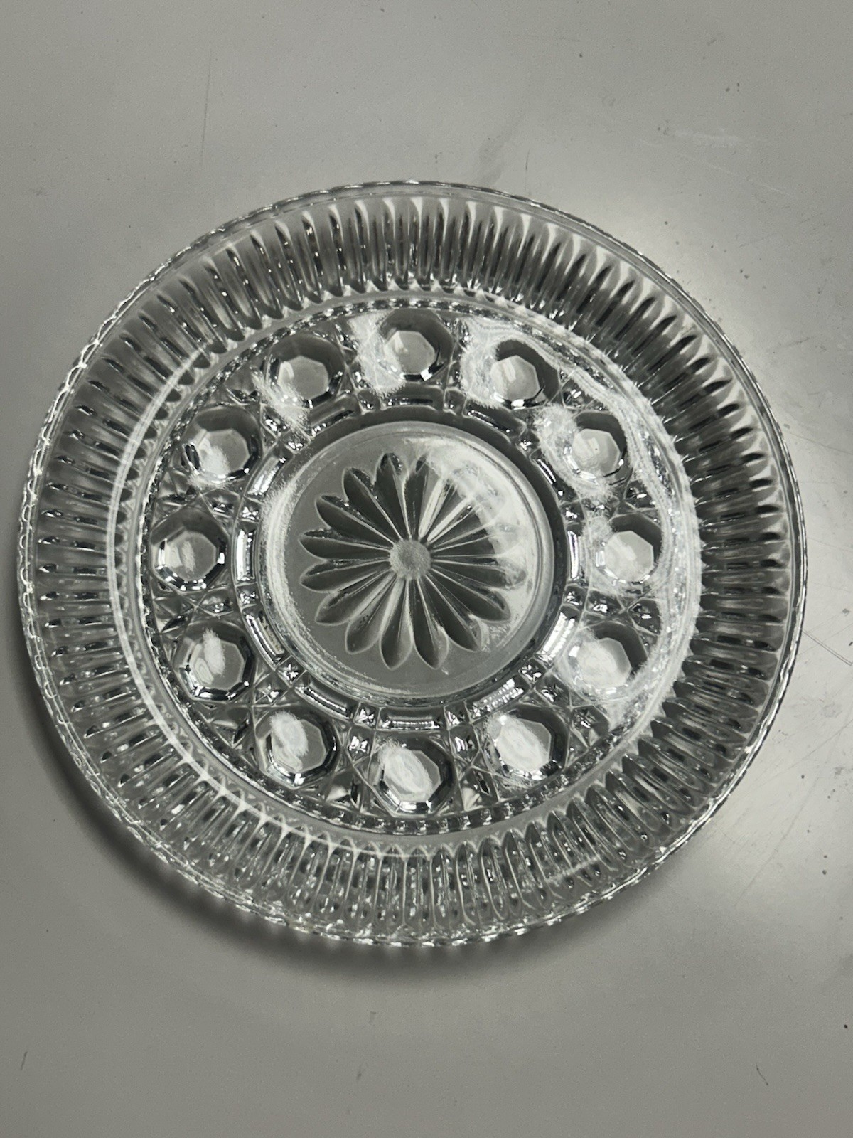Vintage Indiana Glass Windsor Button And Cane Glass 6.5” Dessert Dish