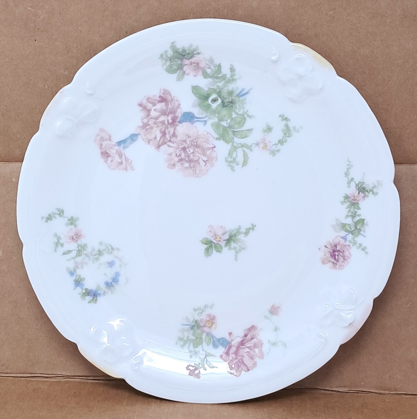Limoges France LDBC 9″ plate Lanternier handpainted Pink & Blue Florals