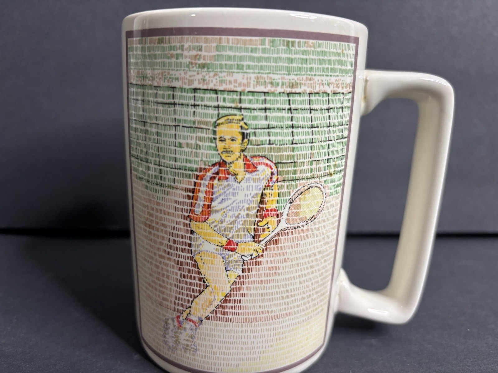Russ Berrie Tennis Player Coffee Mug 1980s Handled Vintage 4.5″