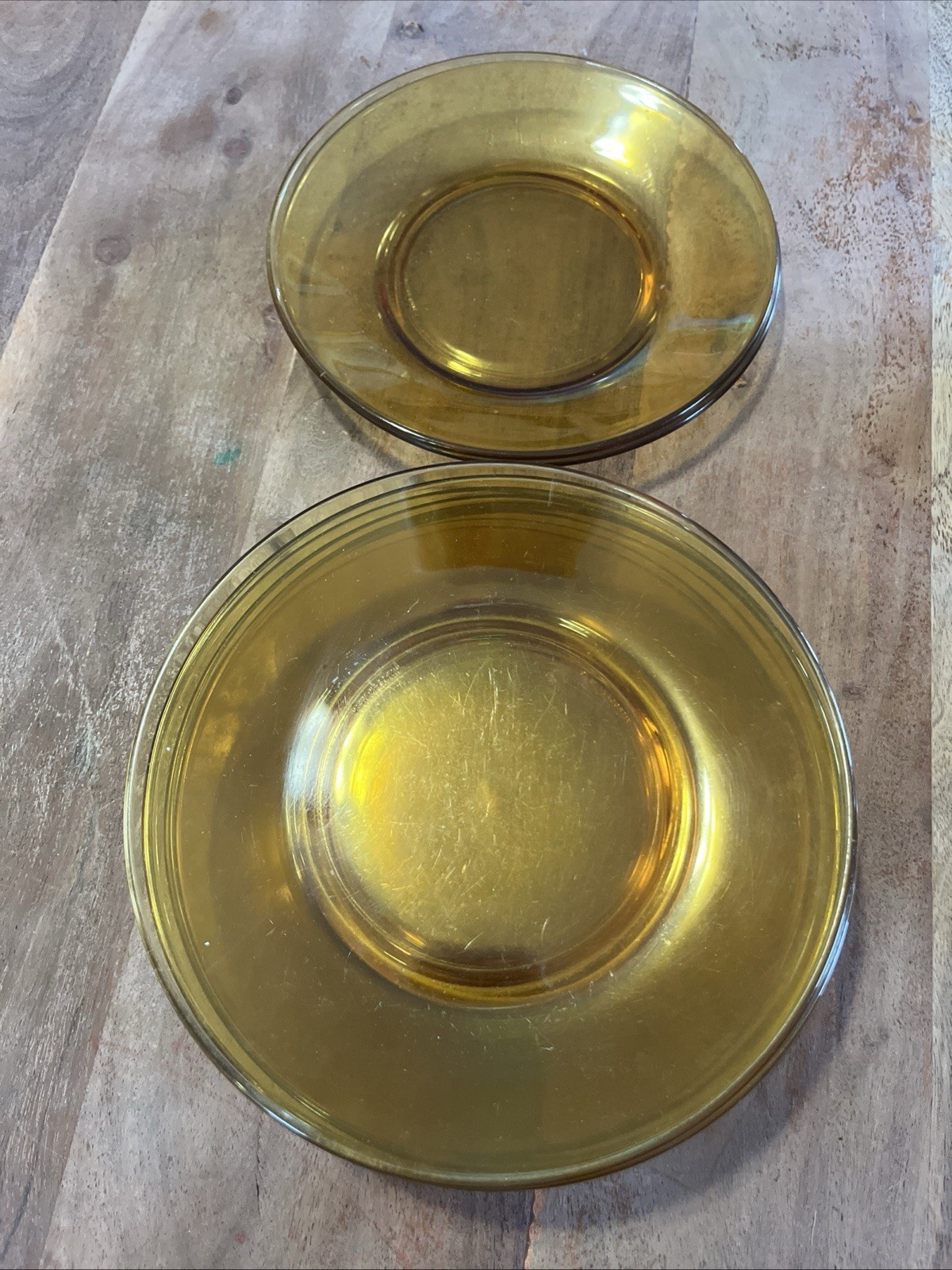 Vintage 1970’s Vitrosax Italy Amber Glass 7.25” Dinner Plates Set of 10