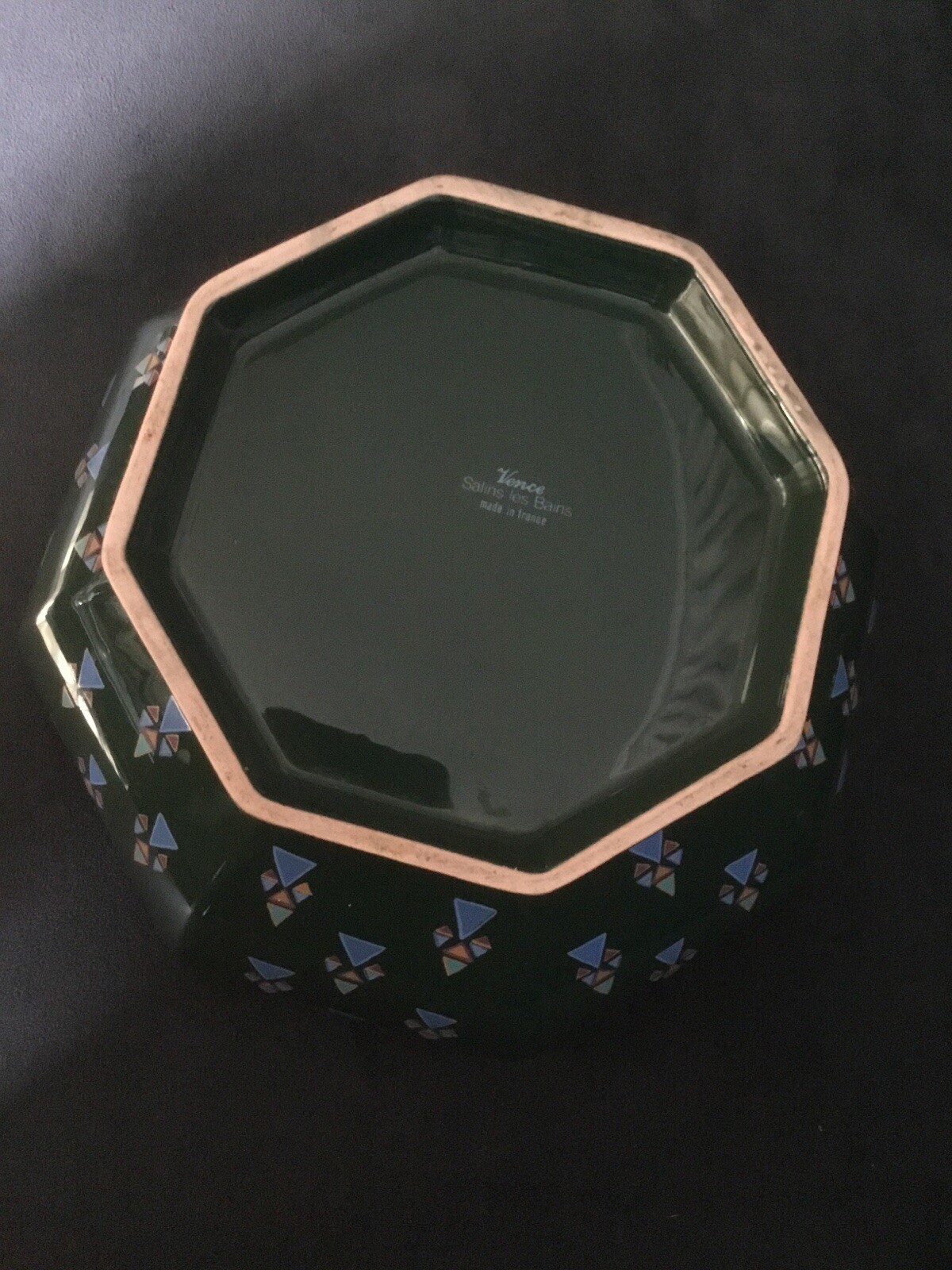 French Earthenware Vence Salins Les Bains Dark Green Mosaic Fruit Bowl