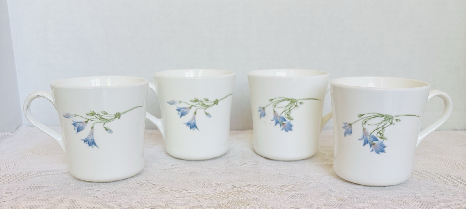 Corelle Blue Dusk Floral 8oz Mugs Vintage Collectible Set of 4 RARE