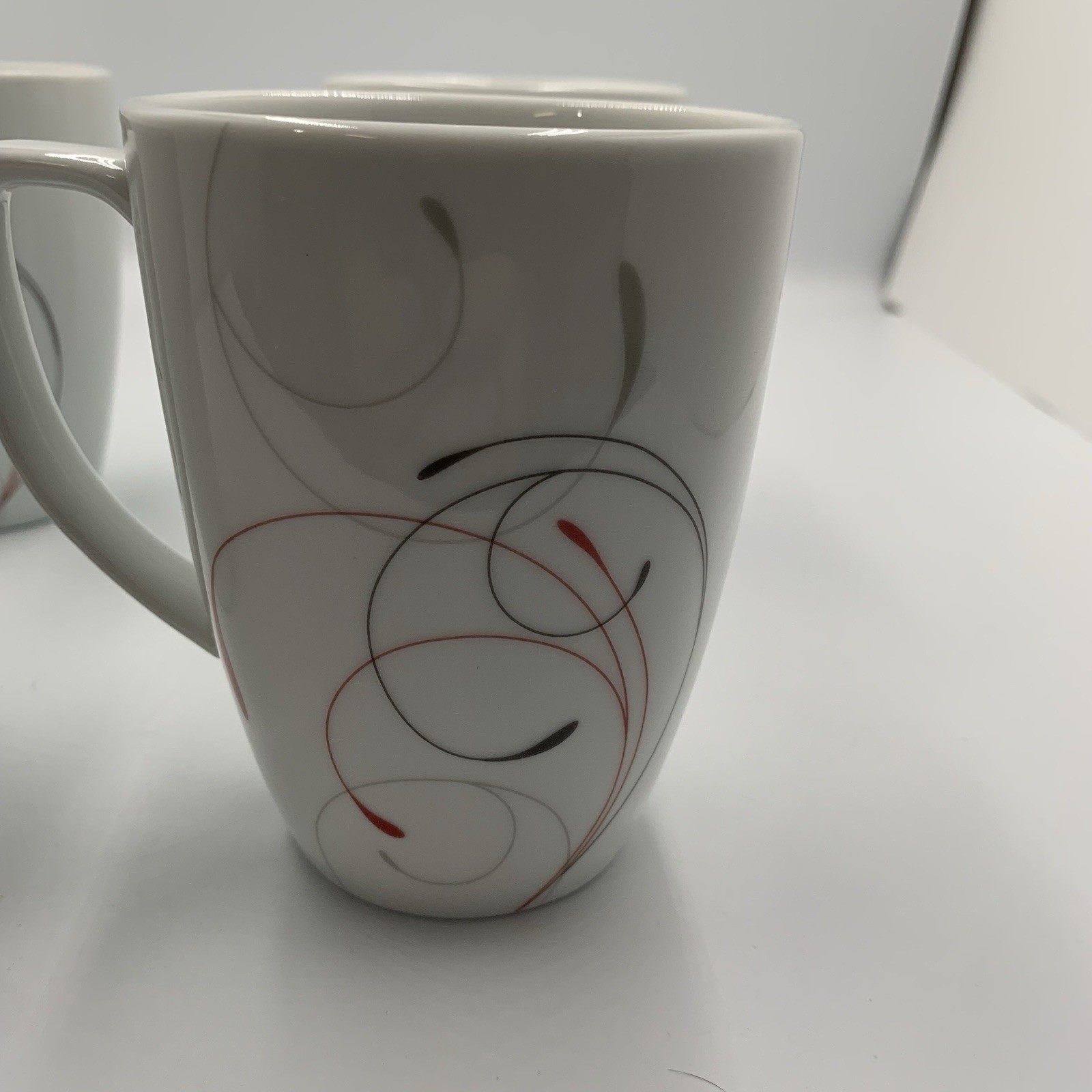 Corelle Coordinates Splendor Blk/Red/Gray Swirl Set of 4 Mugs Porcelain 12 oz