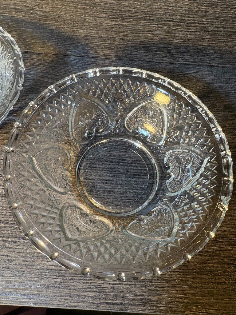 2 Vintage KIG Indonesia clear glass bowl with Heart and Floral pressed pattern