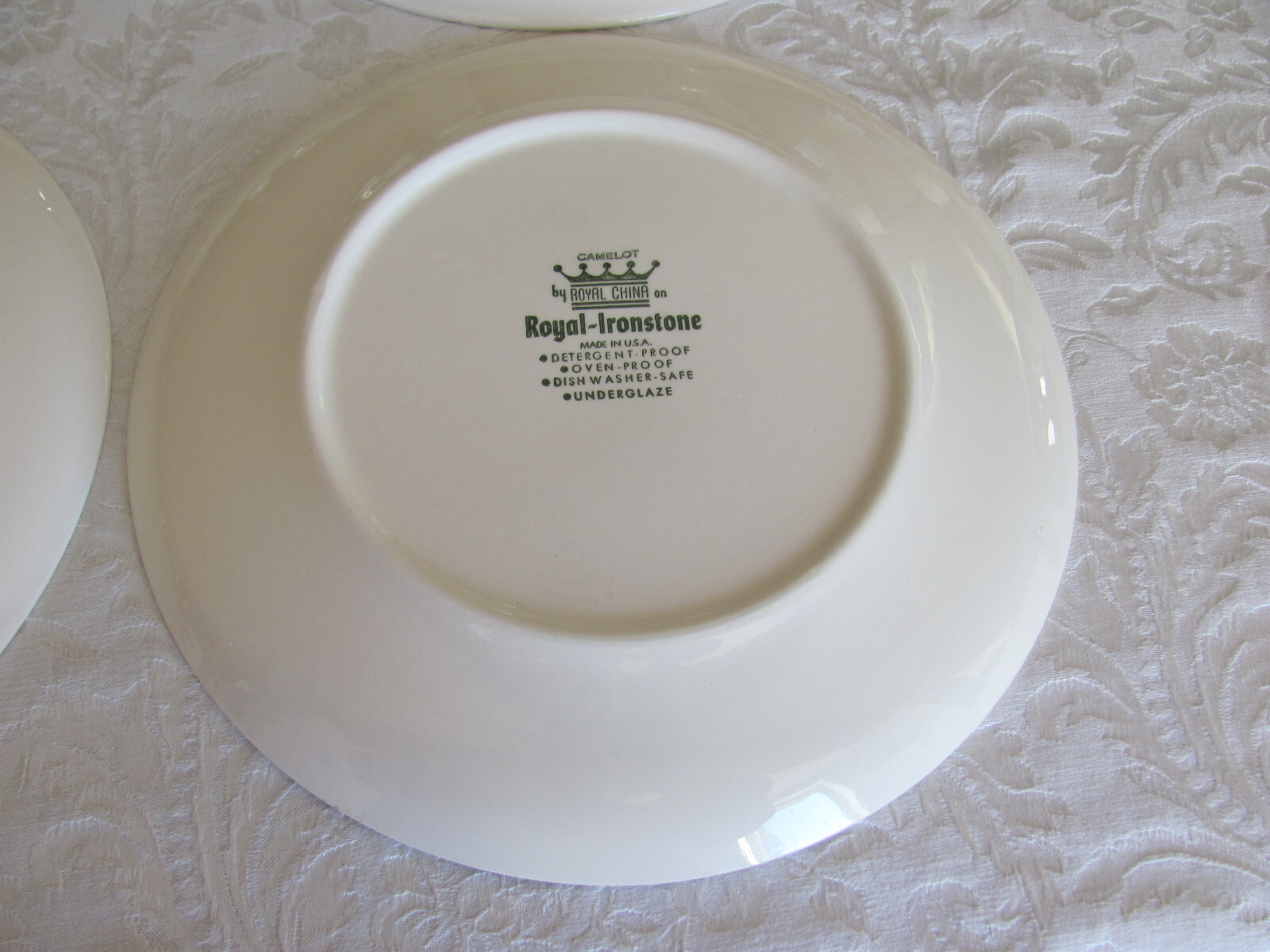 Royal China Ironstone Camelot -Blue & Green-USA- 10 1/8″ Dinner Plates-Set of 4