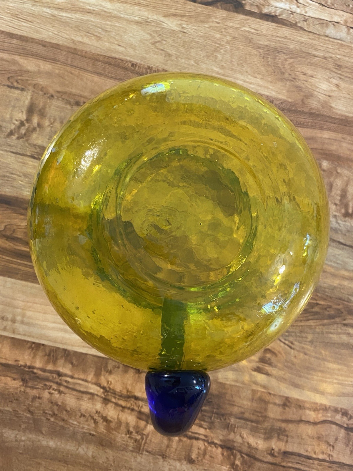 Hand Blown Yellow & Cobalt Blue Glass Pitcher