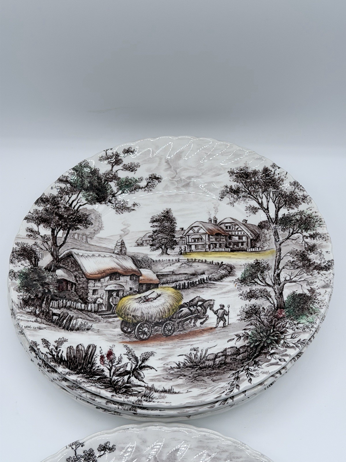 Staffordshire Ironstone Yorkshire Multicolor Dinner Plate England Set of 6
