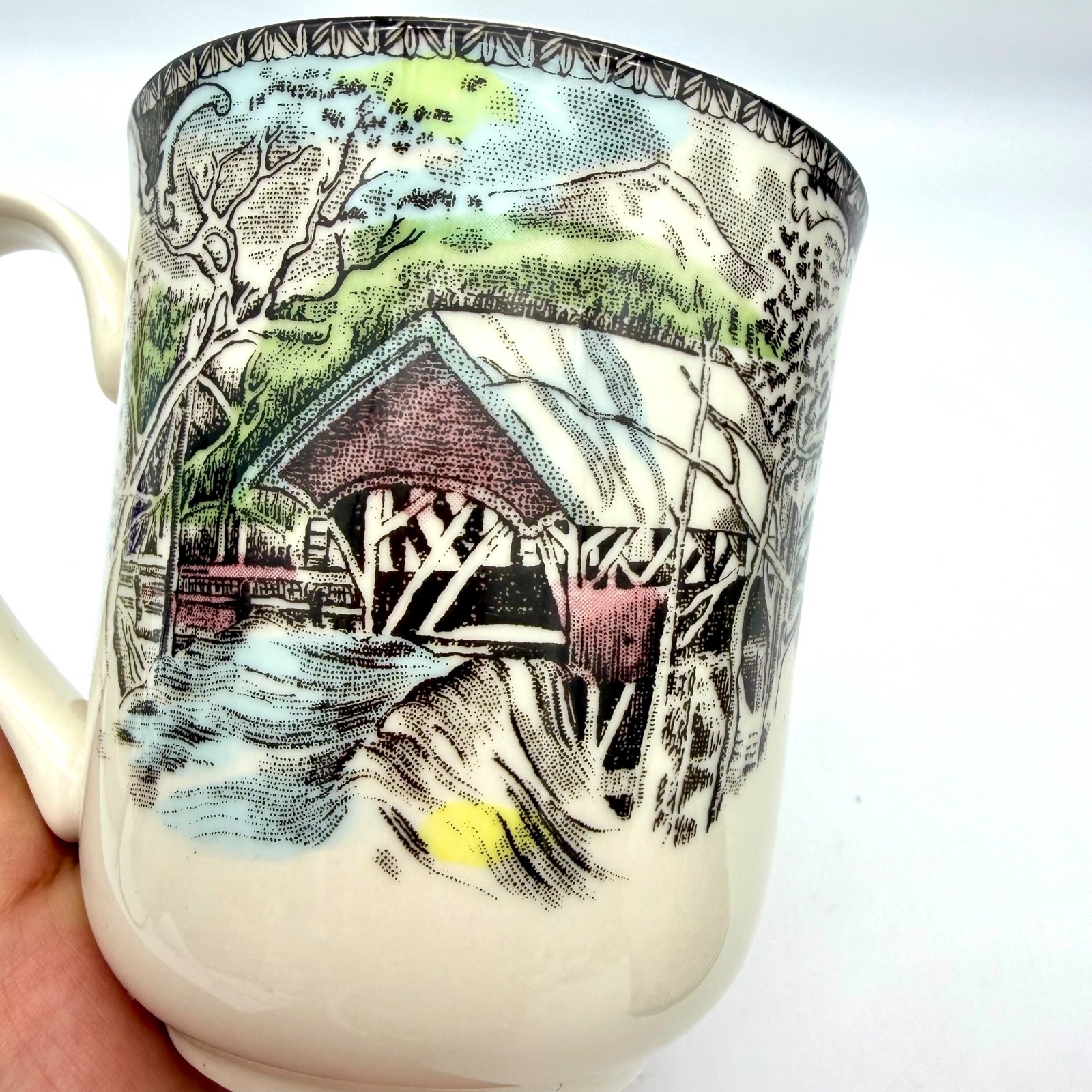 2 Johnson Bros Friendly Village COFFEE MUGS Covered Bridge