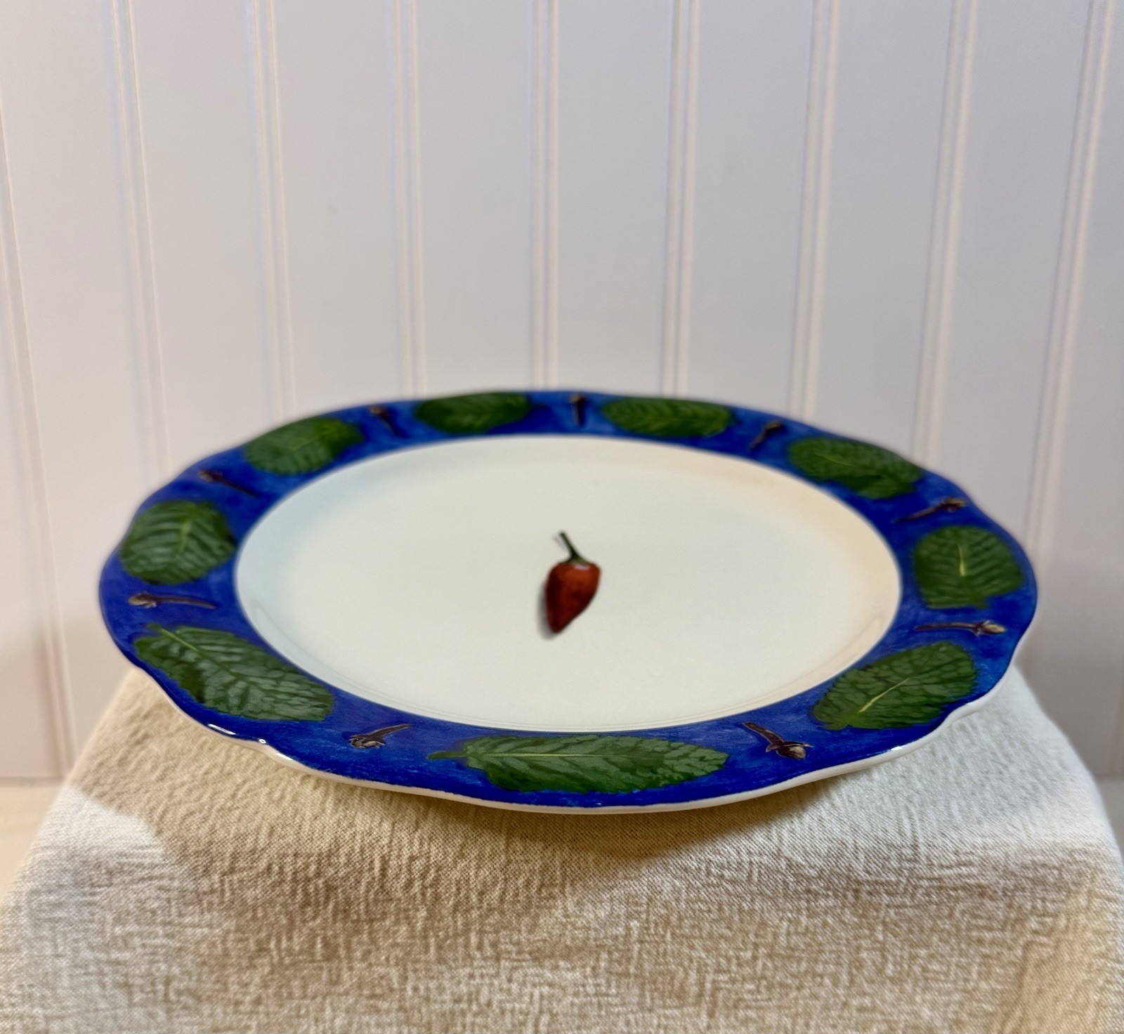 Poivre Et Sel Blue Vint. Set of 4 Salad Plates 8.75″ Faiencerie De Gien France