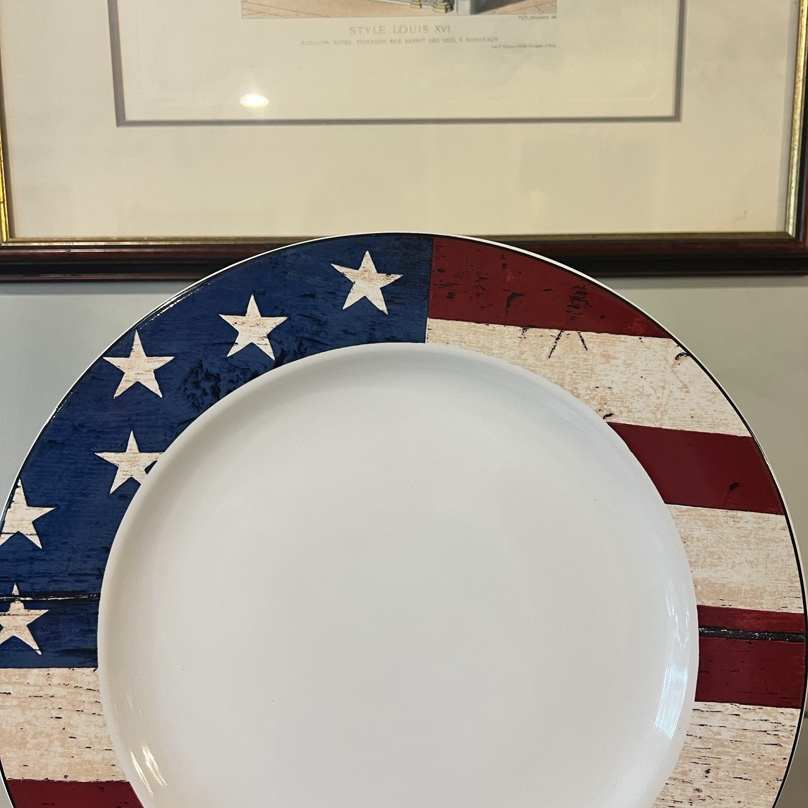 1997 Sakura Colonial by Warren Kimble American Flag Chop Plate 12″ New