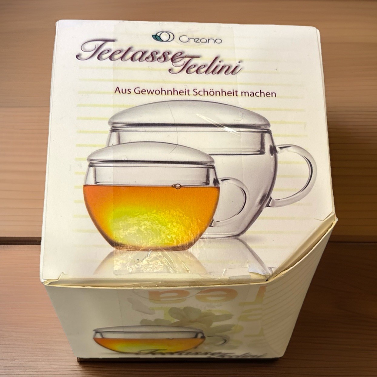 Creano Teelini Teacup, Hand-blown Borosilicate Glass Teacup w/ Lid, 200ml, New