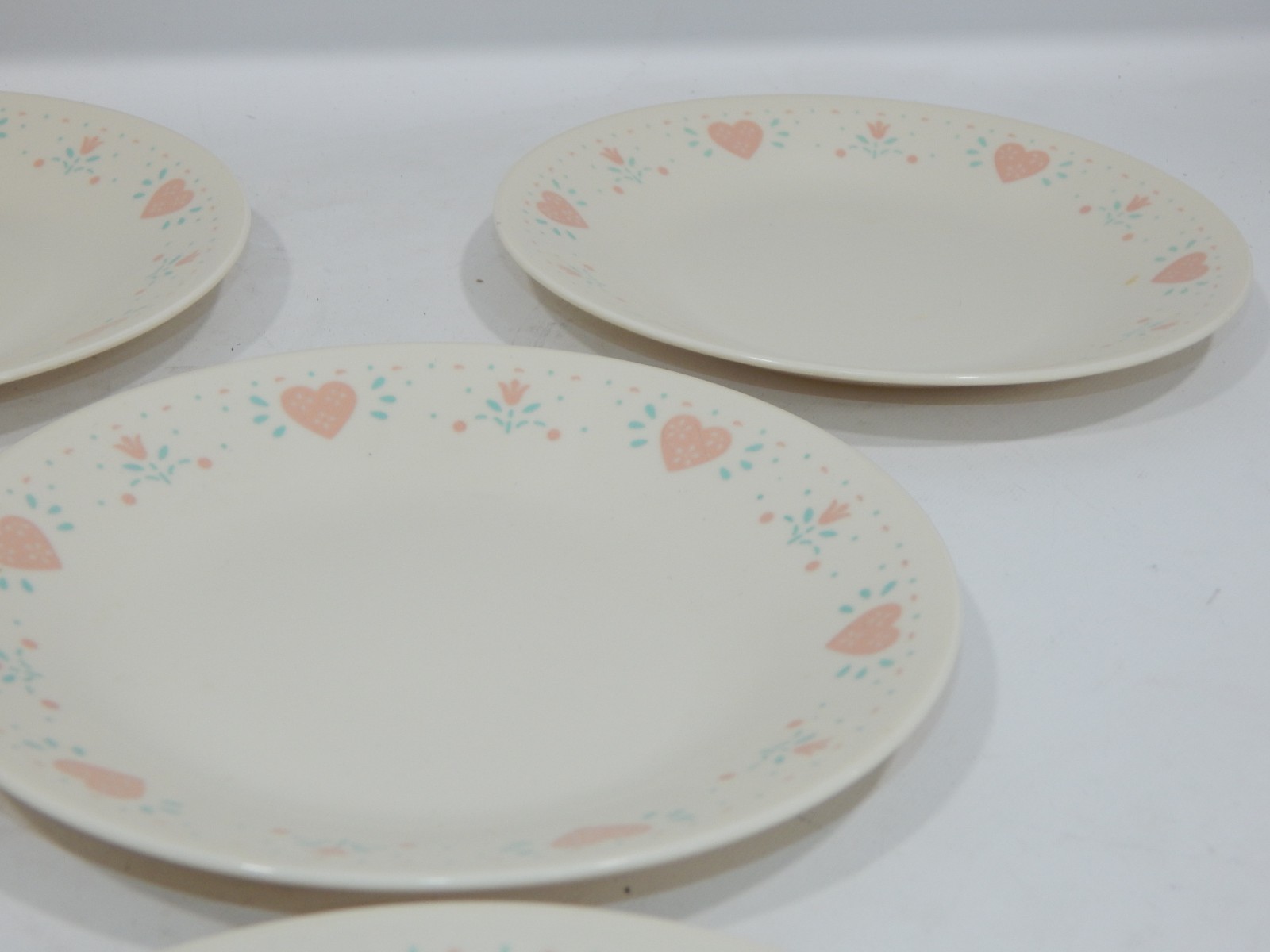 Vtg Set of 7 Corelle Corning Ware Pink Hearts Dessert Plates 6.75″ Forever Yours