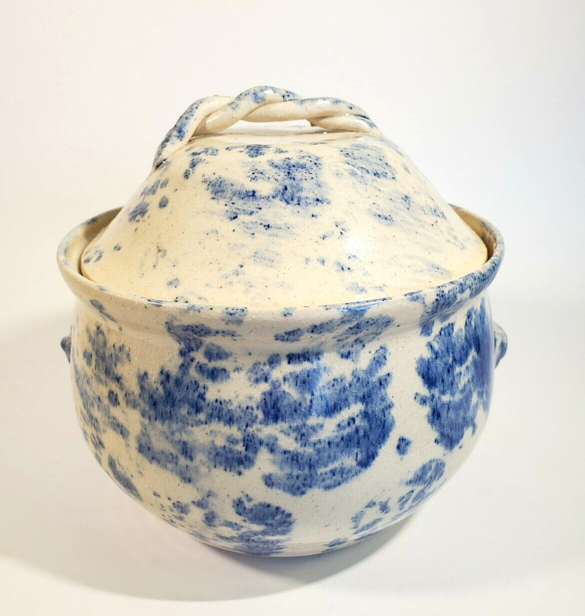 Blue Sponge Ware North Carolina Art Pottery Tureen John Garrou 1997 Spatter