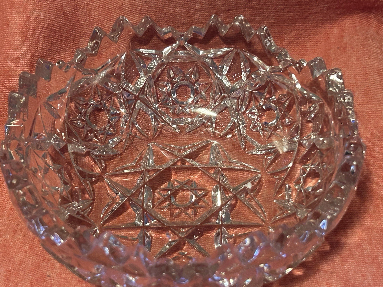 ABP American Brilliant Period Cut Glass Bowl 4” Diameter Jagged Edges