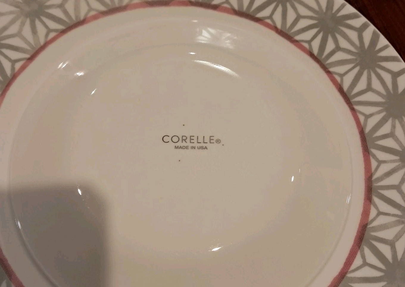 Corelle Service For 6 Amalfi Rose Mediterranean Inspired Grey w/Pink Geometrics