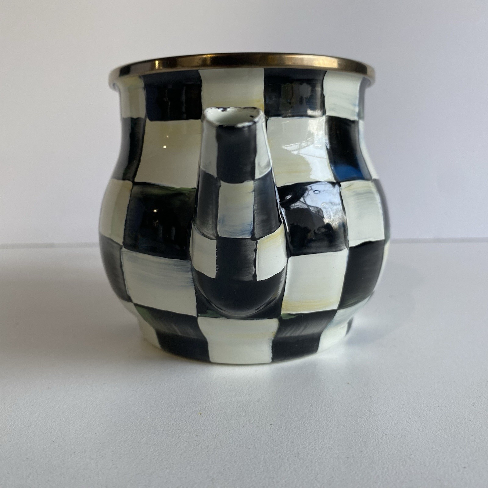 MacKenzie-Childs Vintage Courtly Check Enamel Creamer with Wooden Handle