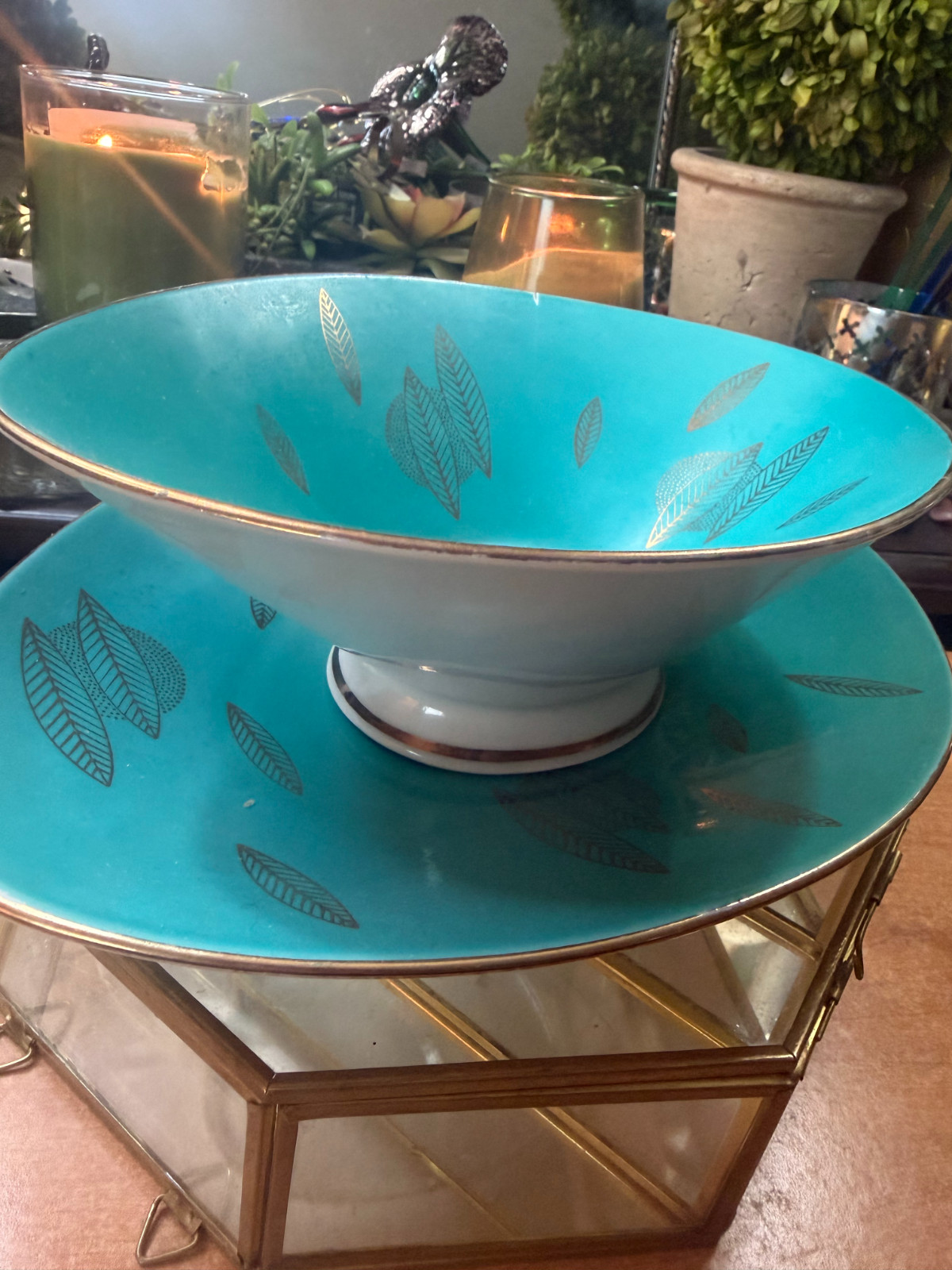 Vintage. MCM, Bareuther Bavaria Home Decor Bowl and Tray, Turquoise, **READ**