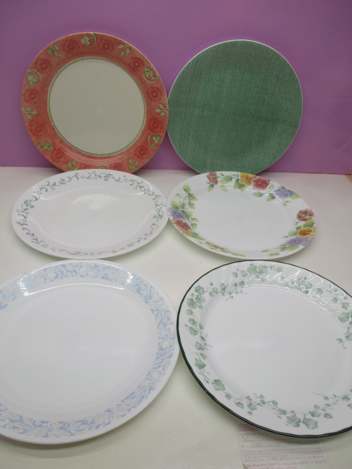 12pcs Mismatched Vintage Corelle Dinnerware (6) Dinner Plates (6) Bread Plates