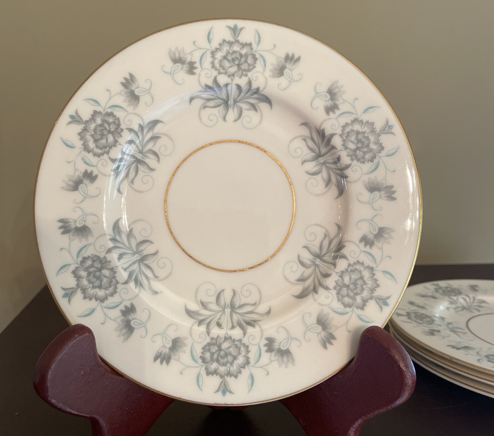 Castleton China Caprice 6.25” Bread Plates Blue Florals Gold Trim Set Of 4 USA