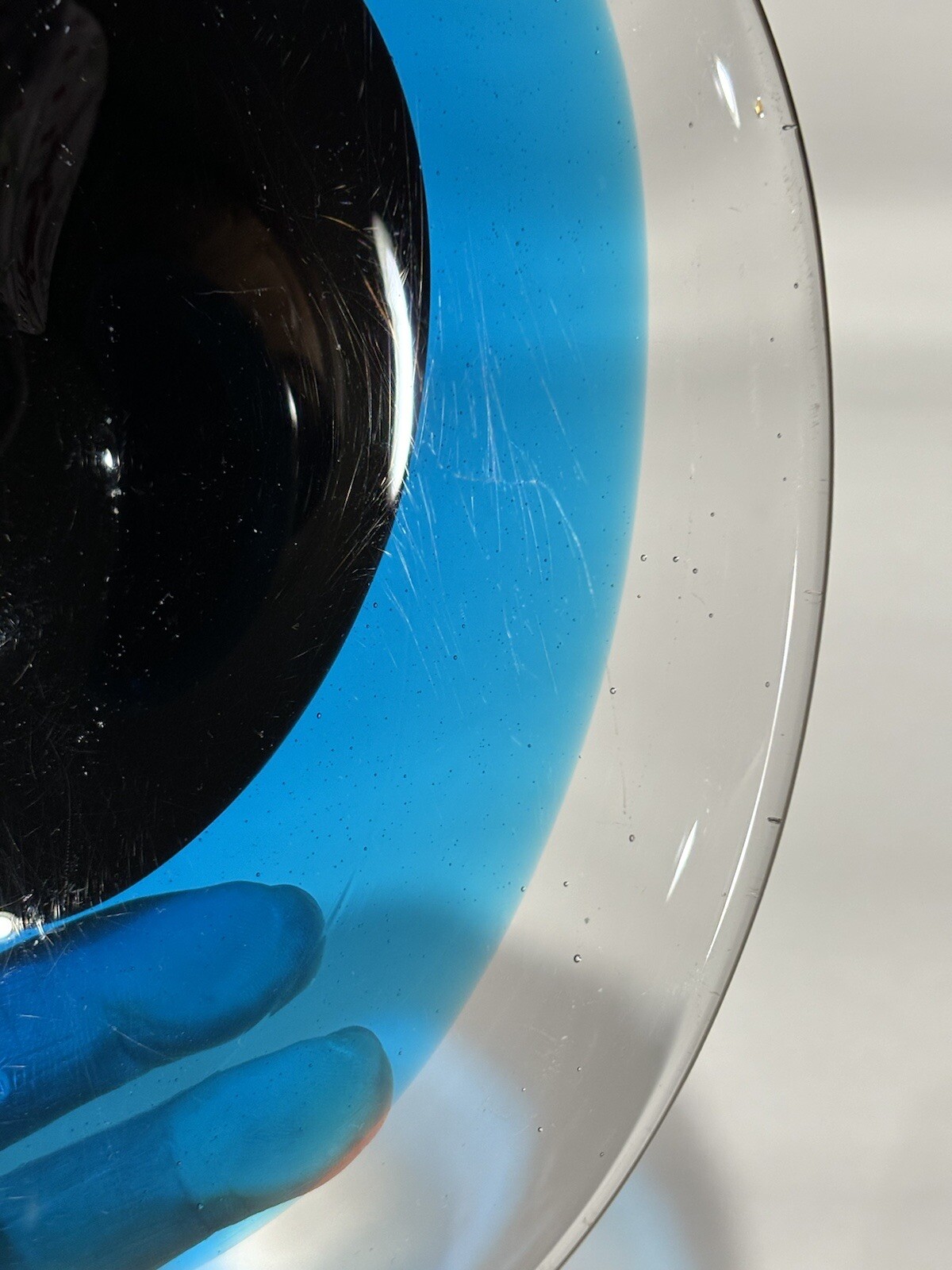 Vintage Art Glass Blue, Black to Clear Asymmetrical Candy or Trinket Dish AS IS