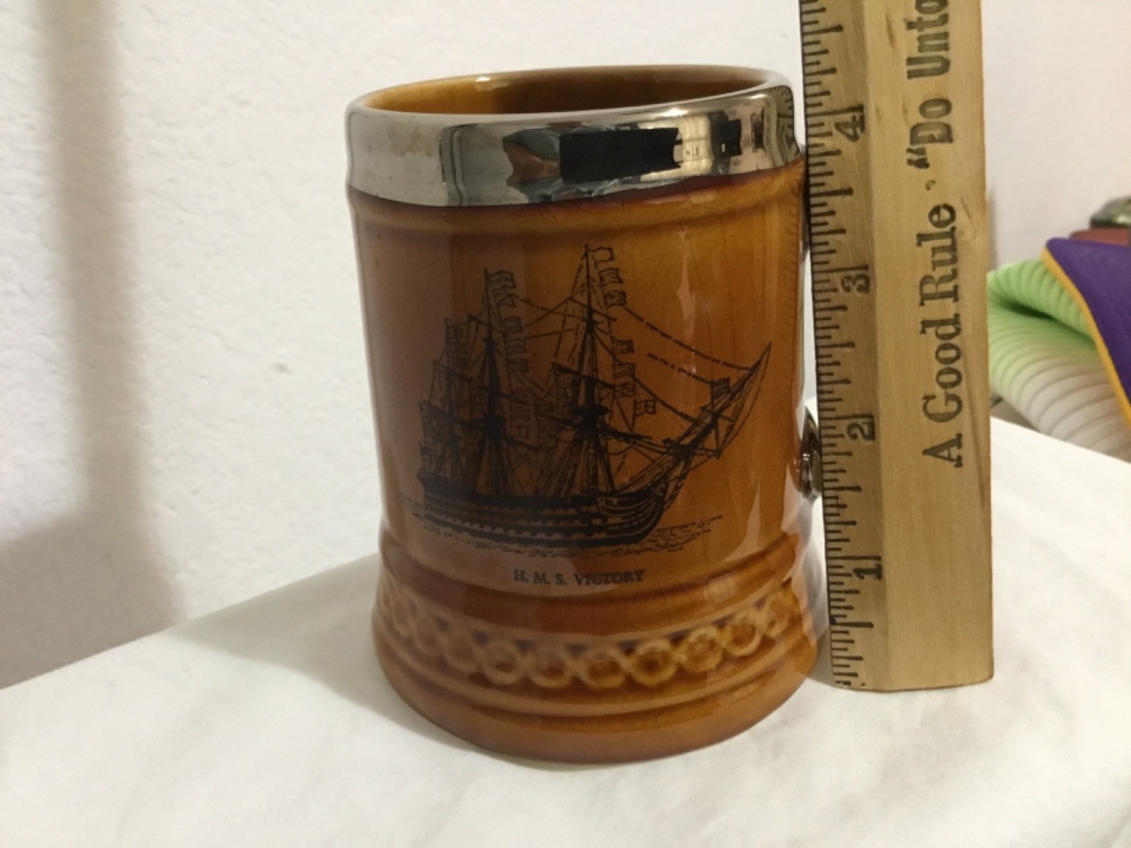 British Navy Ship HMS Victory Ceramic Pottery Coffee Cup Mug 4. 5”