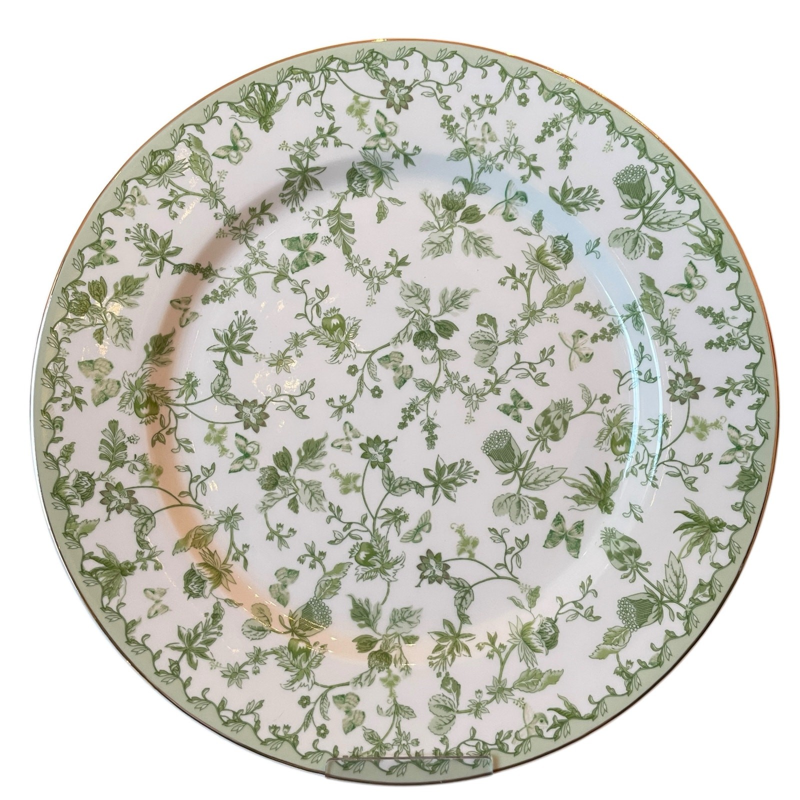 Grace Teaware Porcelain Dinner Plates 10.5″ Green & White Floral Set of 4 New