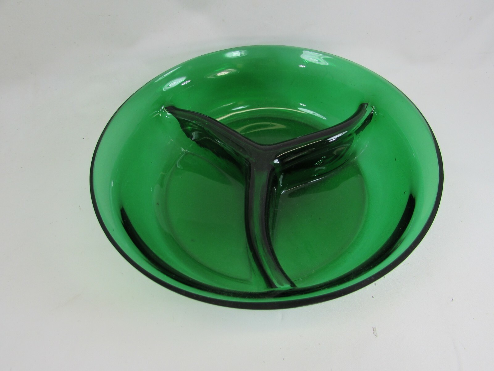Vintage Green Glass Divided Serving Dish 3 Section 51375
