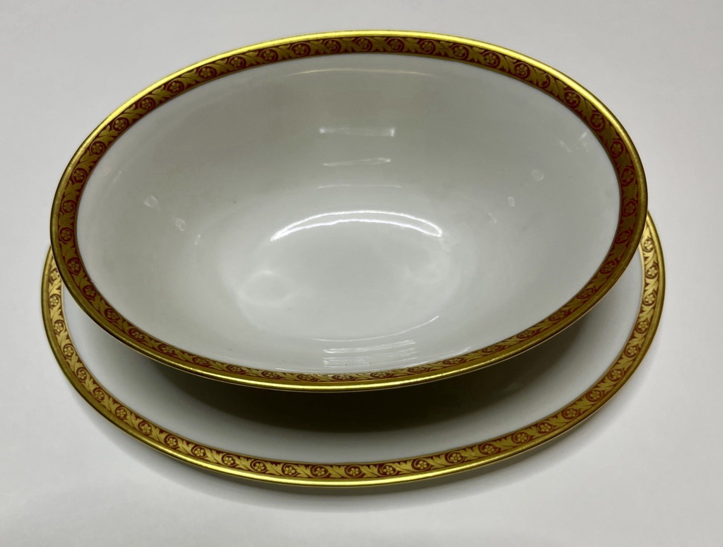 Vintage Tirschenreuth Bavaria The Windsor 8” Bowl w/Saucer White Gold Trim