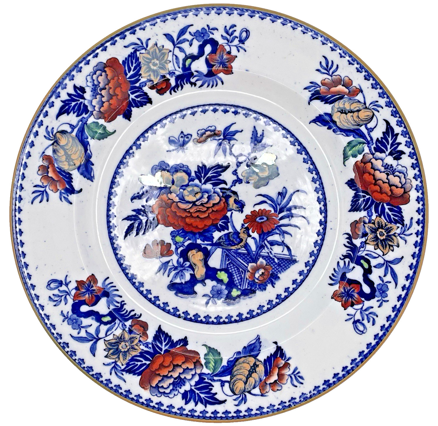 Wedgwood ‘Bullfinch’ Luster Dinner Plate Smooth Rim Polychrome Rare 1918 Antique
