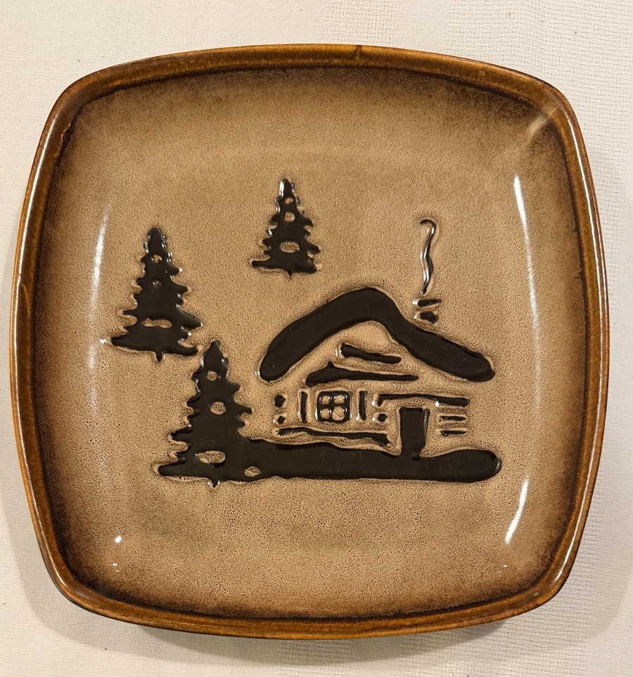 Woodland Collection Cabin-Trees Square Plate 9 In.