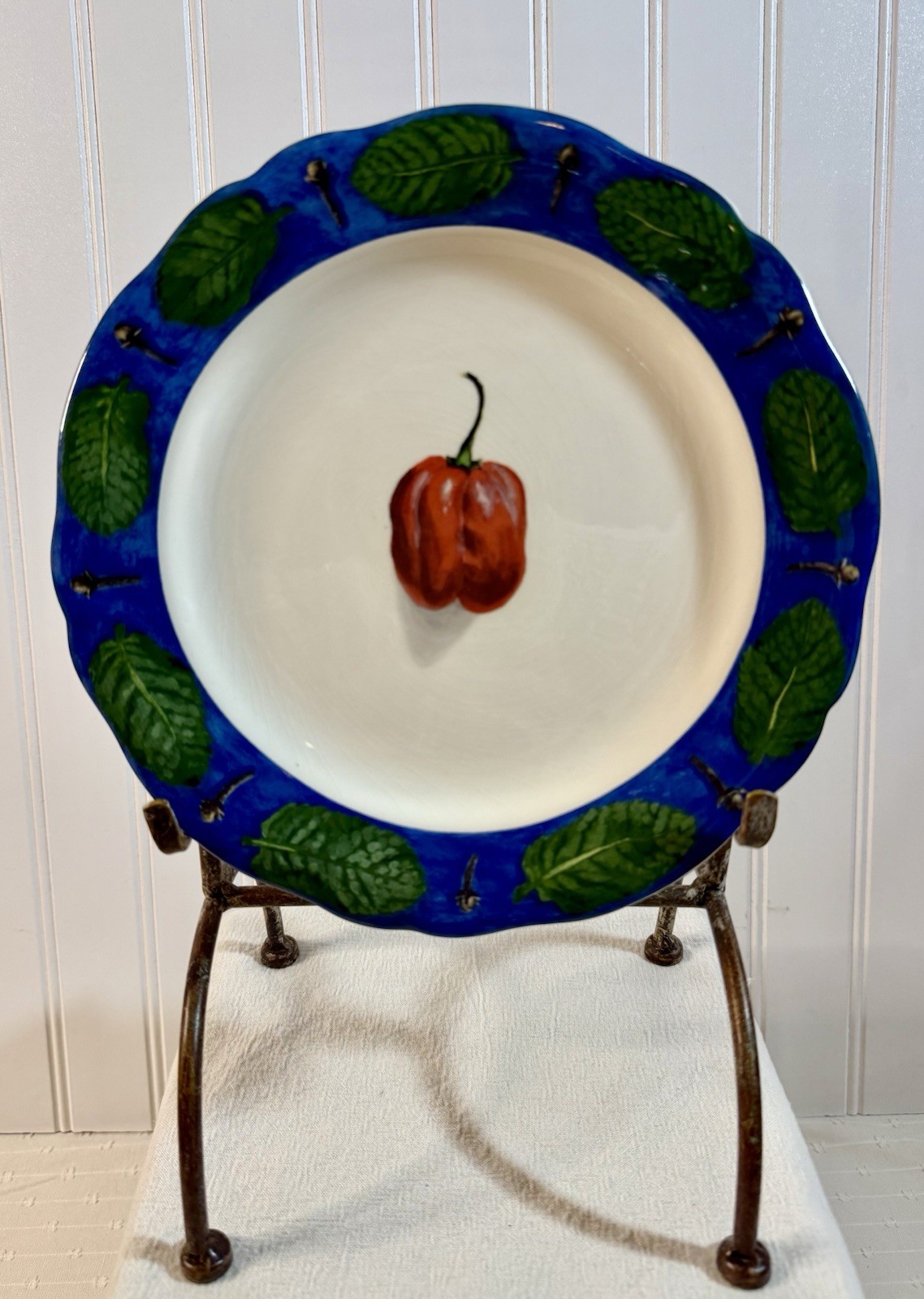 Poivre Et Sel Blue Vint. Set of 4 Salad Plates 8.75″ Faiencerie De Gien France