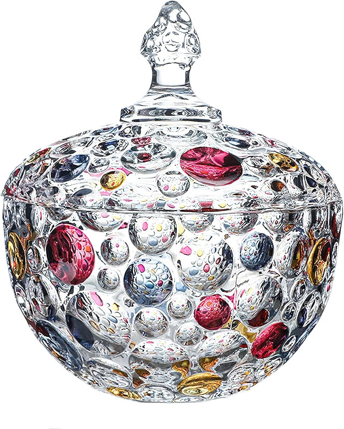 Colorful Glass Candy Jar, Elegant Hand Painted Candy Server Crystal Candy Bowl