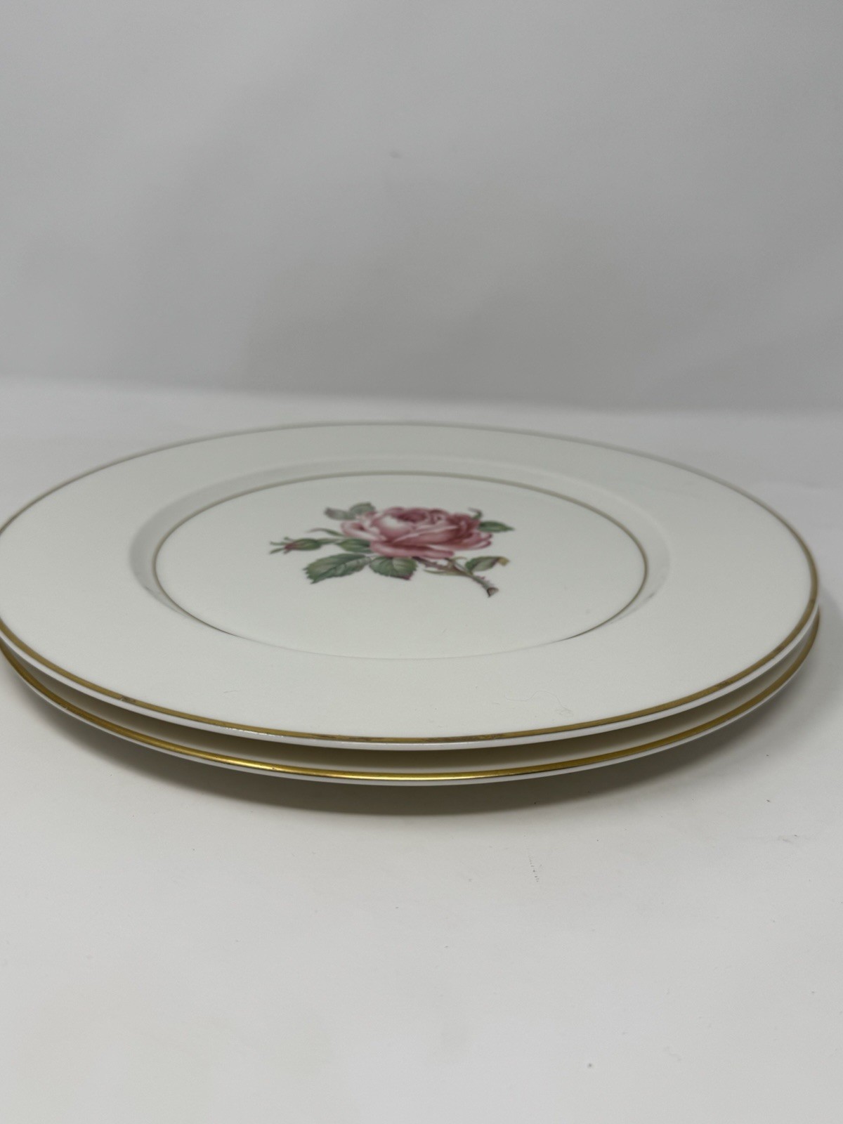 2 Ancestral USA China Manor Rose Dinner Plates rose floral gold trim GUC elegant