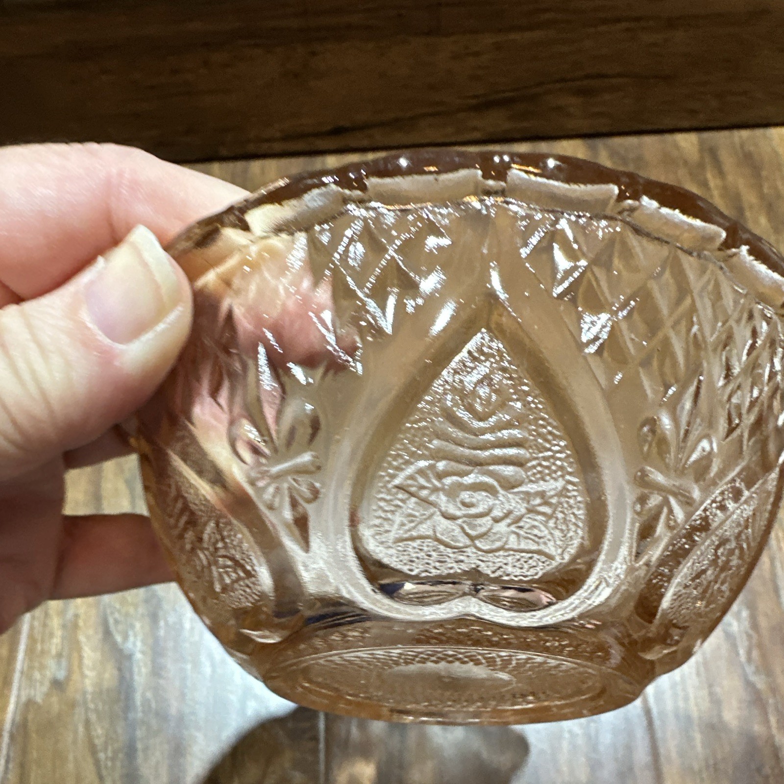 Pink Pressed Glass Round Hearts Pattern Covered Bowl with Lid 6 in