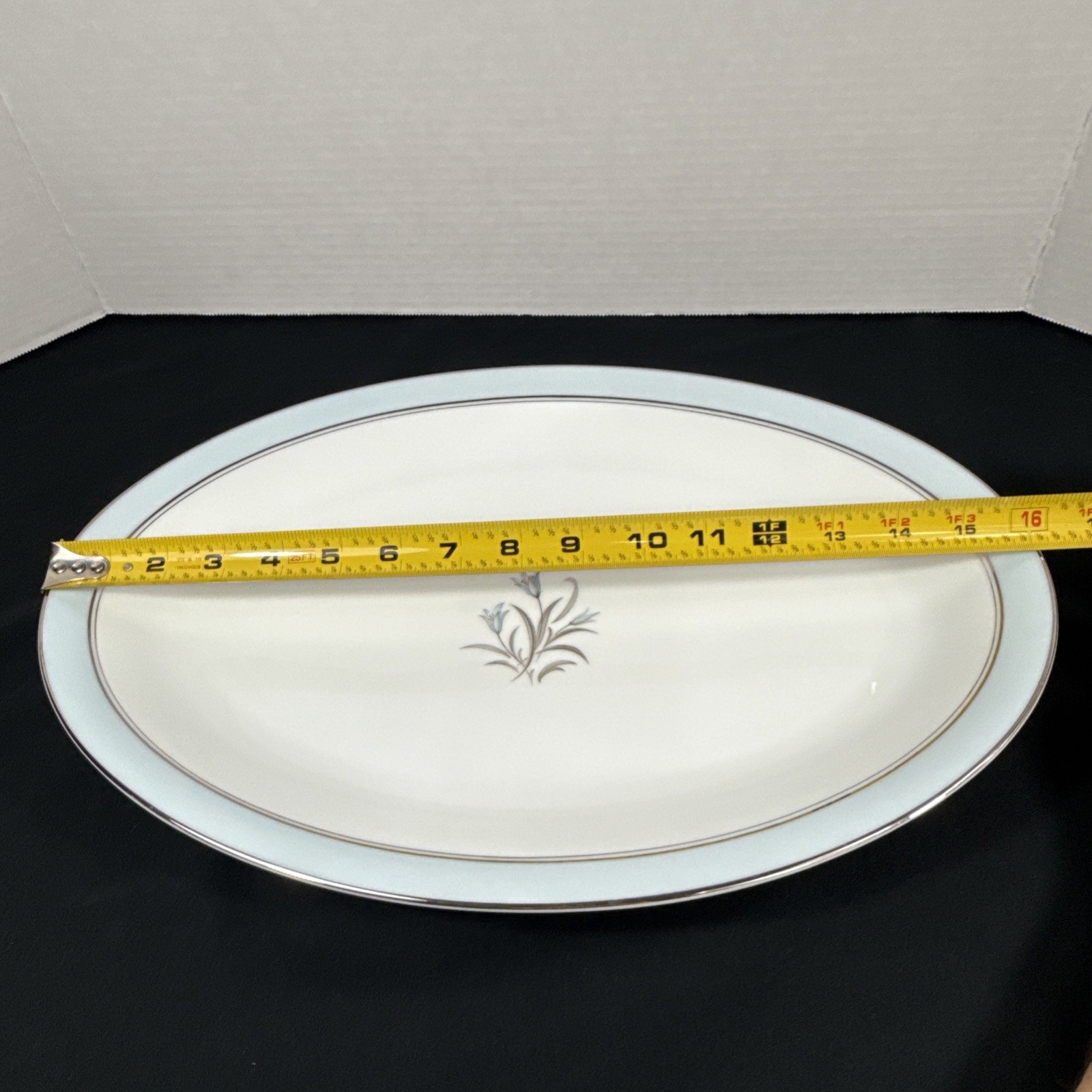 NORITAKE BLUEBELL 5558 JAPAN Blue Flower Platinum Trim 16” OVAL SERVING PLATTER.