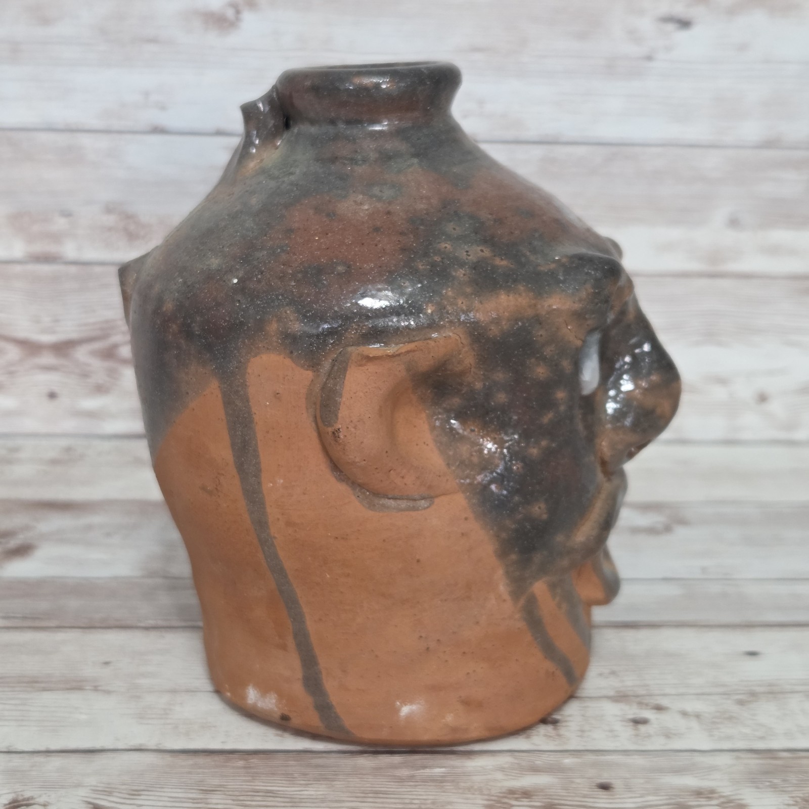 Turtle Creek Potters Redware Folk Art Ugly Jug Chris Woods 1988 WF #31